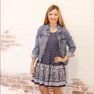 Navy Patterned Swing Dress